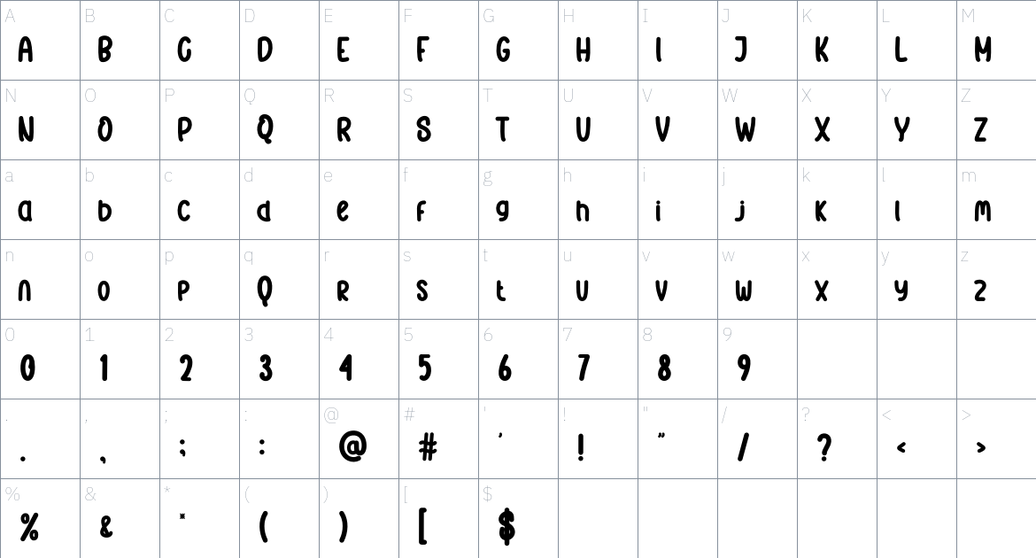 Whitener font Character Map