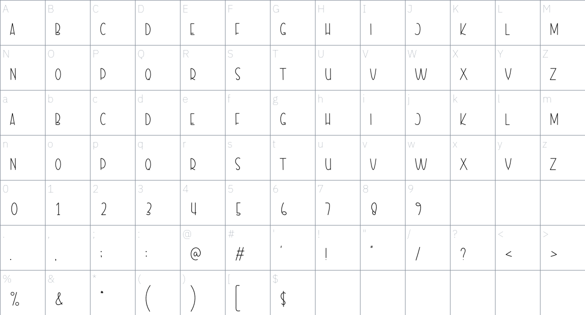 Close Order font Character Map