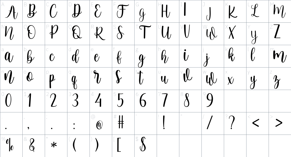 Antemowa Font font Character Map