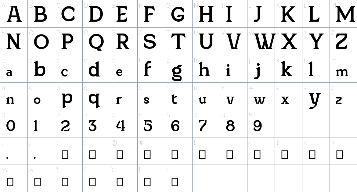 Eriega font Character Map