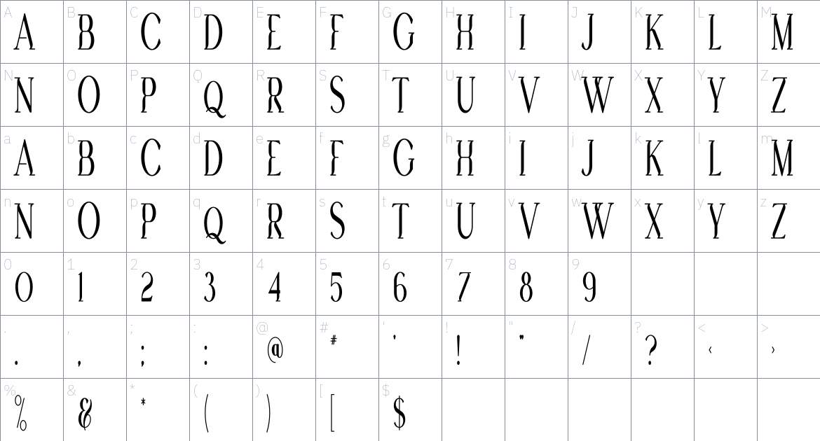 Acantha font Character Map