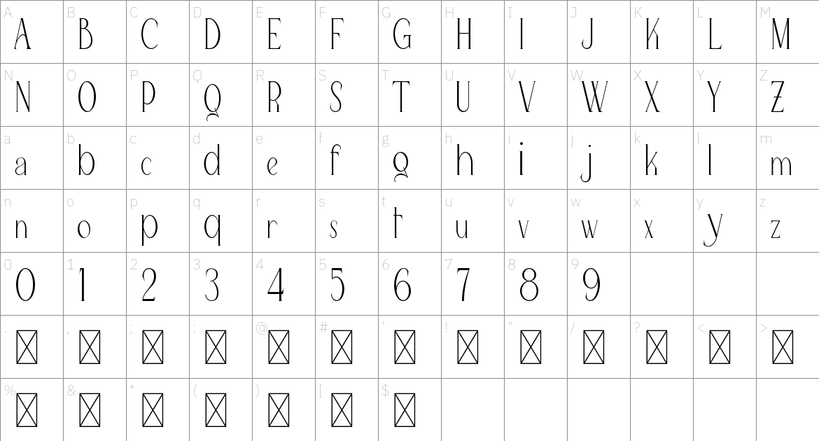 Queen Serif Font font Character Map