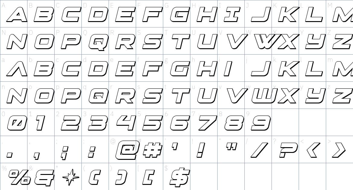 Pilot Command font Character Map