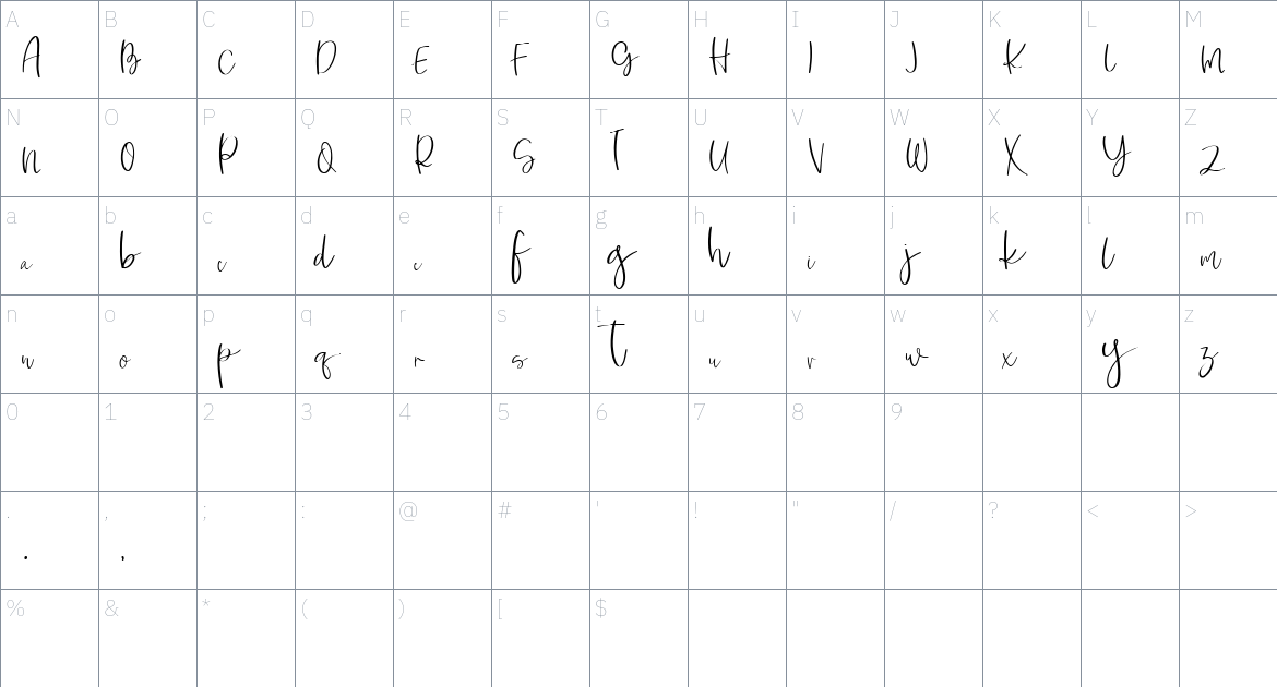 Yullia Ketty font Character Map