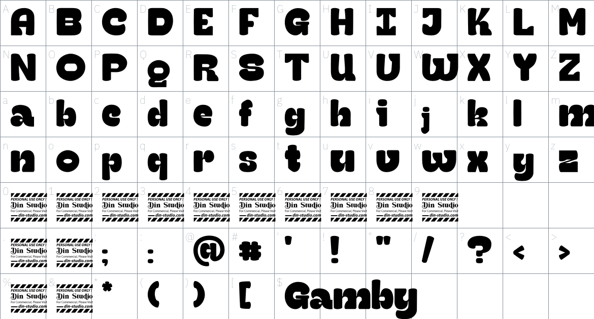 Gamby font Character Map