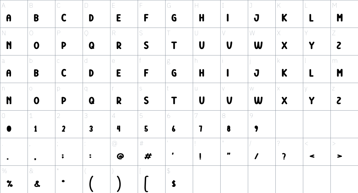 Funny Face font Character Map