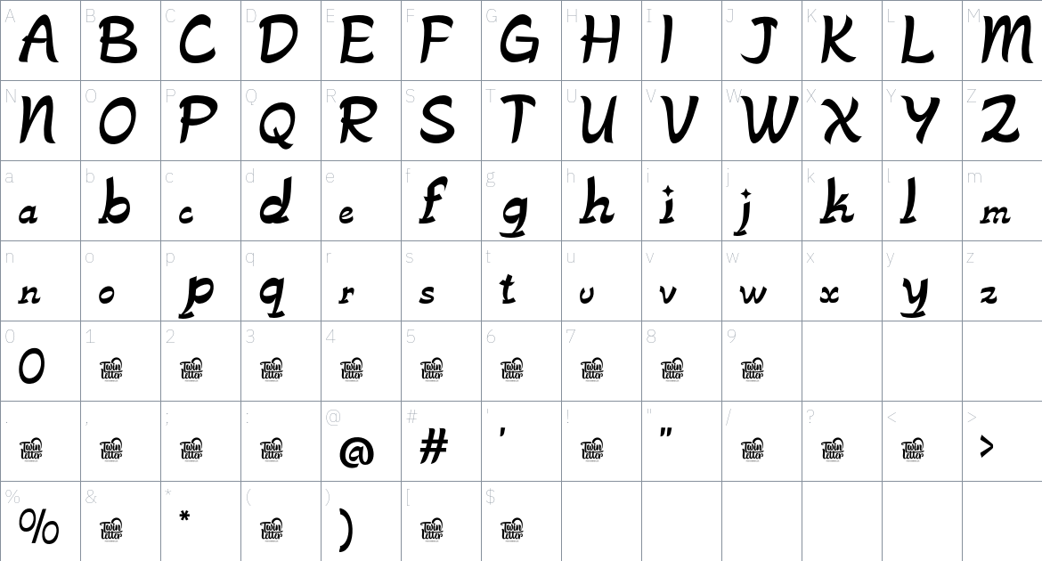 Hunosai Trial font Character Map