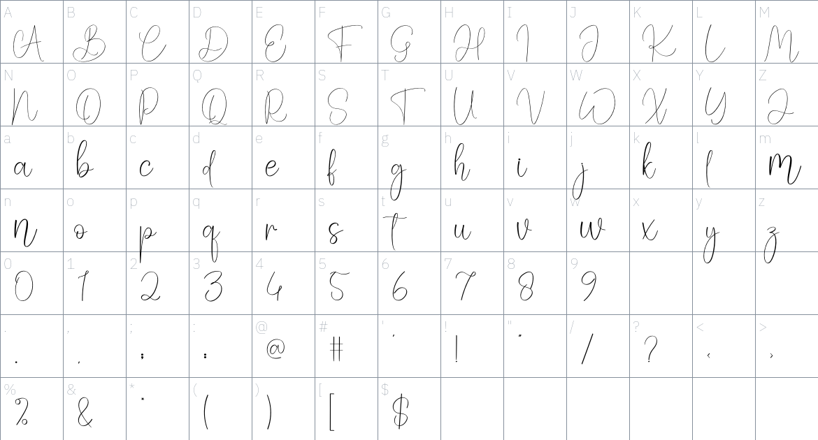 Recording font Character Map