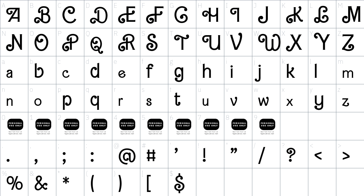 Bartex font Character Map