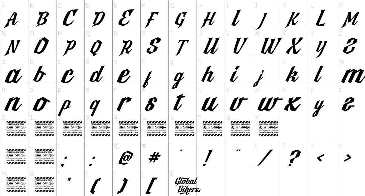 Global Bikers font Character Map