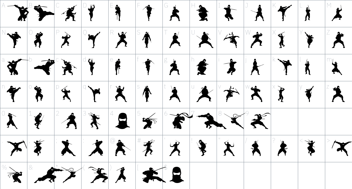 Barrel Of Ninjas font Character Map