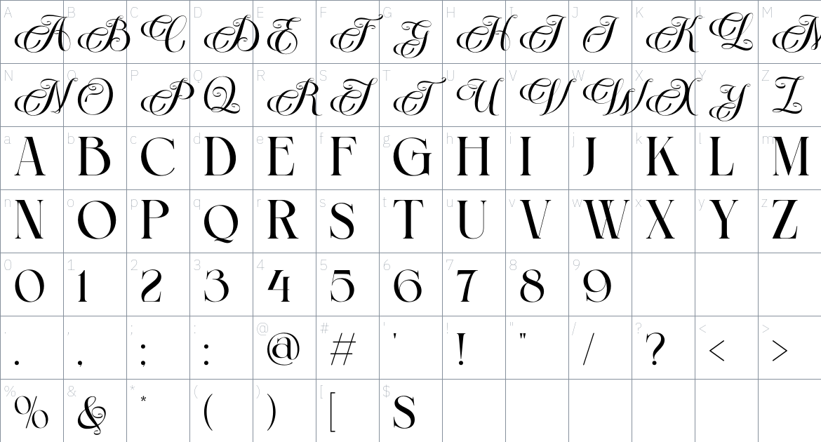 The Darling font Character Map