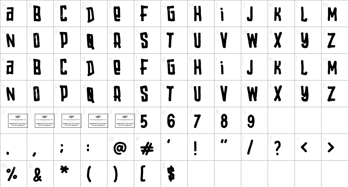 Graveyard Guardian font Character Map