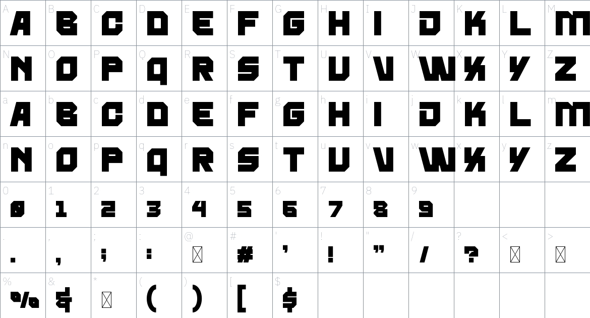 Axope font Character Map