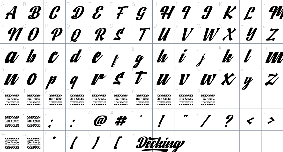 Decking font Character Map