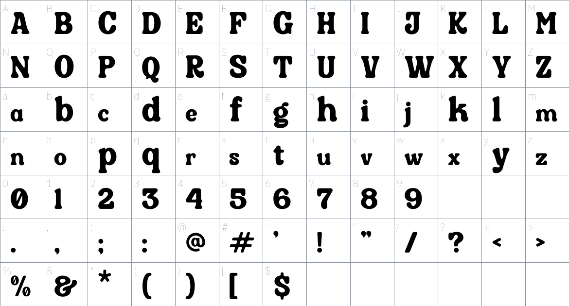 Qairen font Character Map