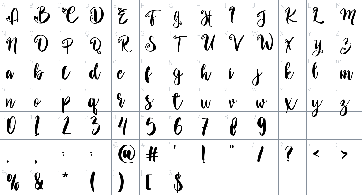 Ammallia font Character Map