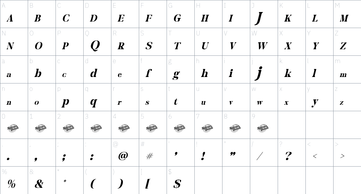 Merifto font Character Map