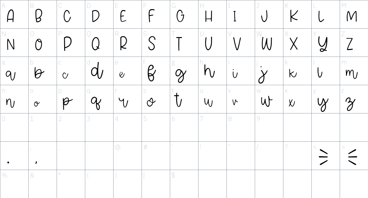 Balend font Character Map