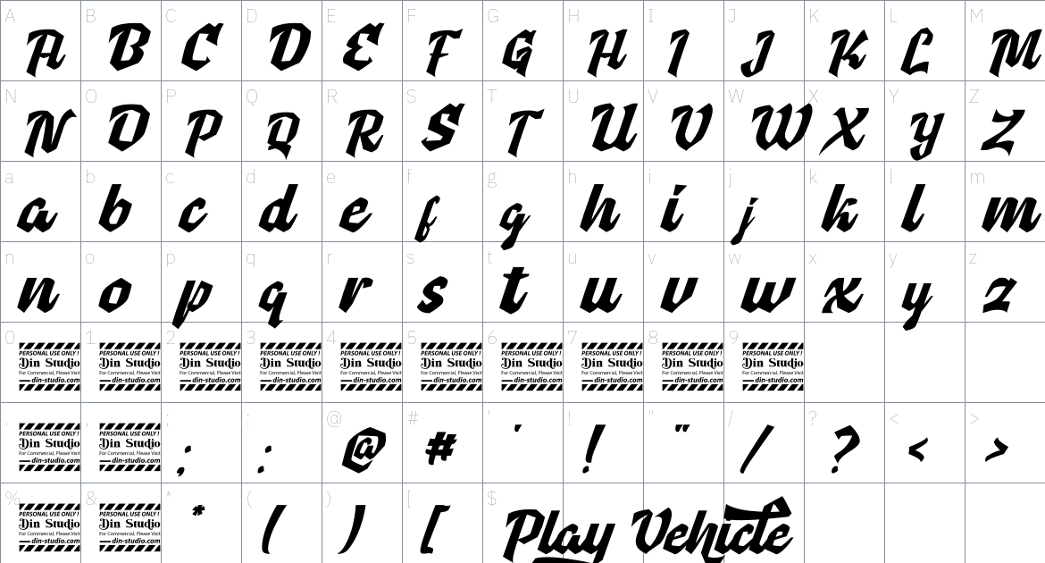 Play Vehicle font Character Map