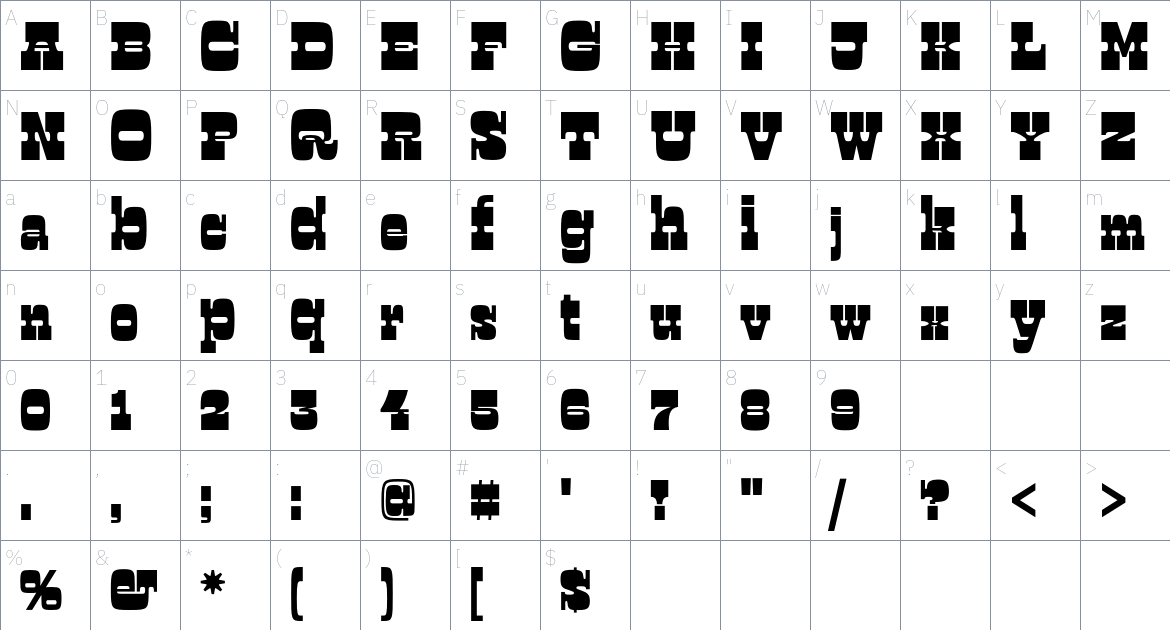 Manicotti font Character Map