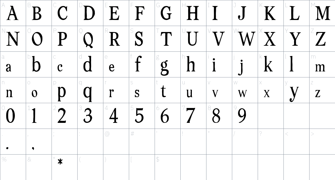 Dastine Oramica font Character Map