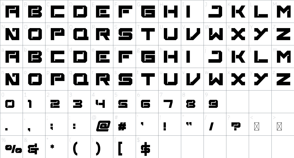 Broxy font Character Map