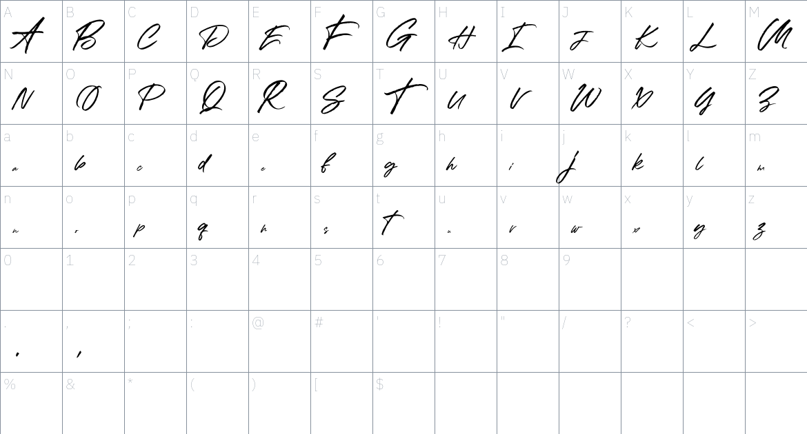 Sollane font Character Map