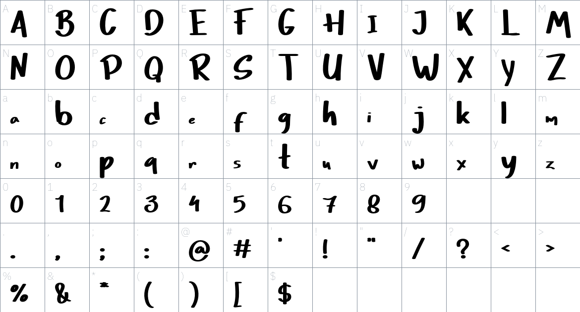 Hi Nino font Character Map