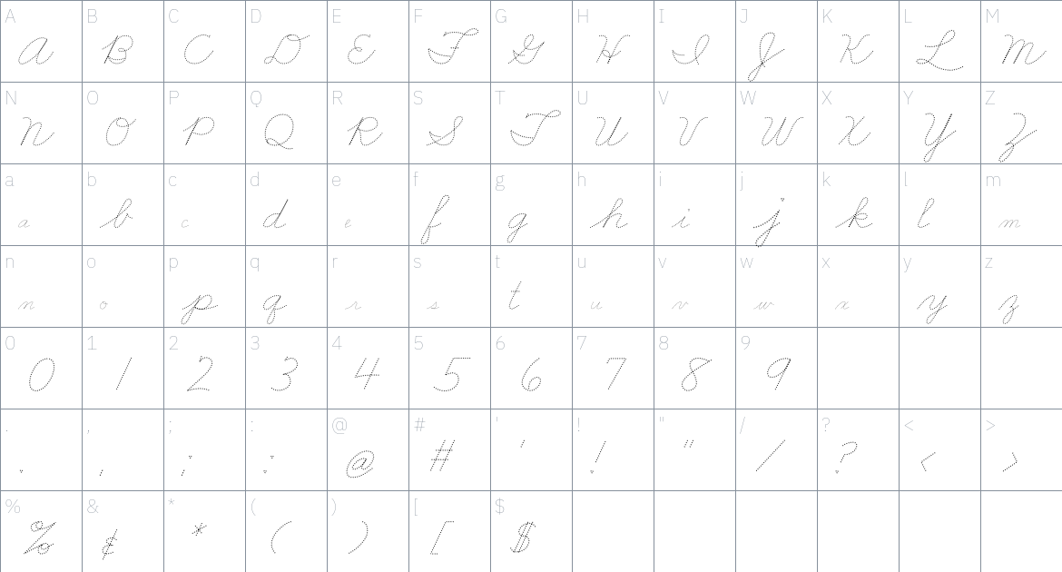 FRB American Cursive font Character Map