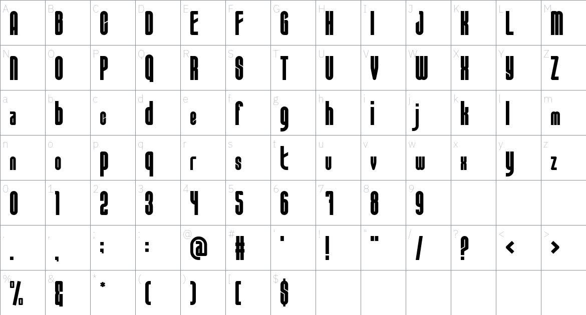 Asteroid Type font Character Map