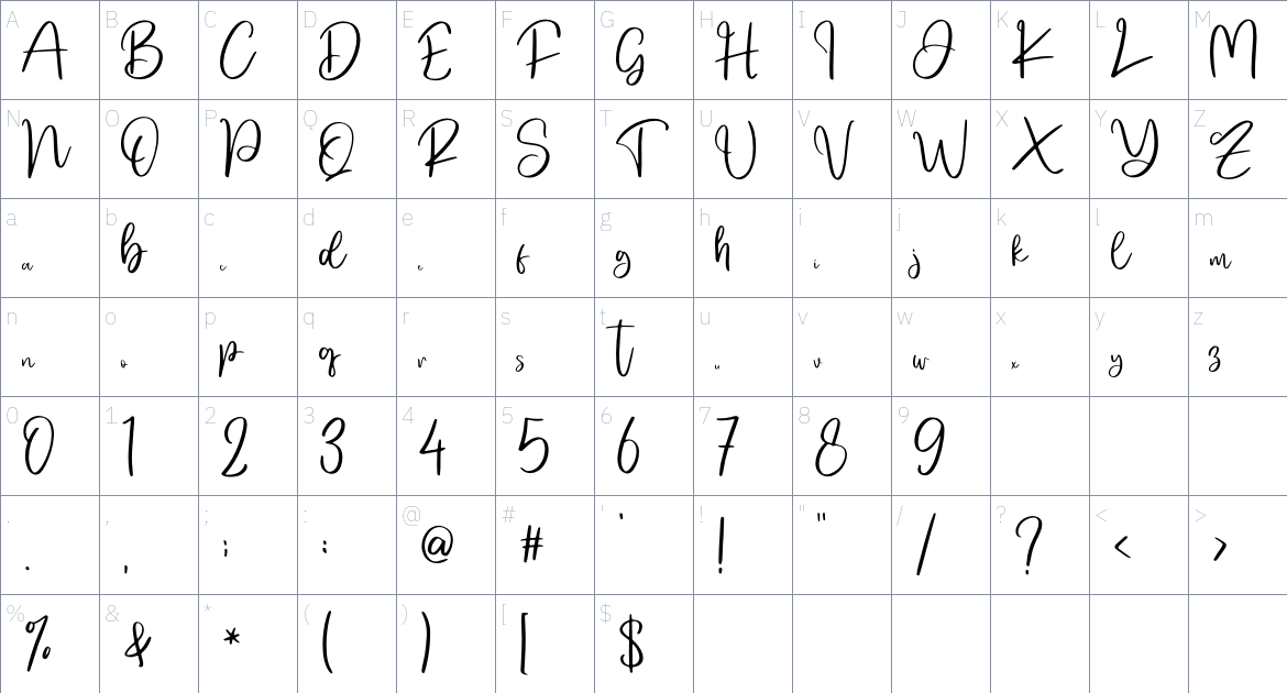 Winterbless font Character Map