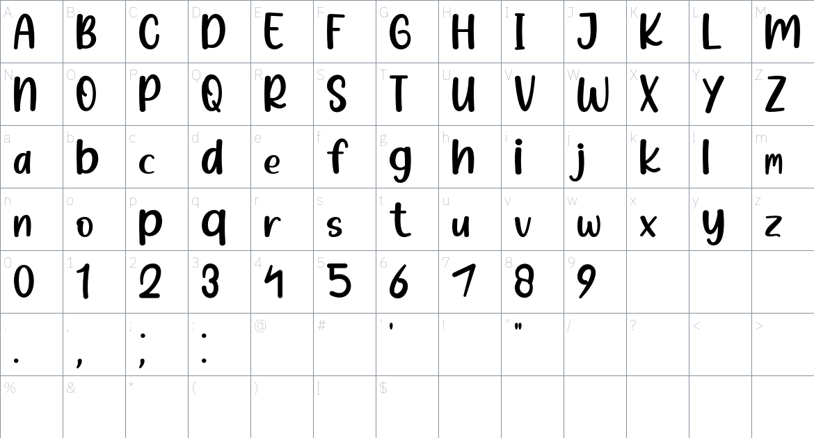 Han Nari font Character Map