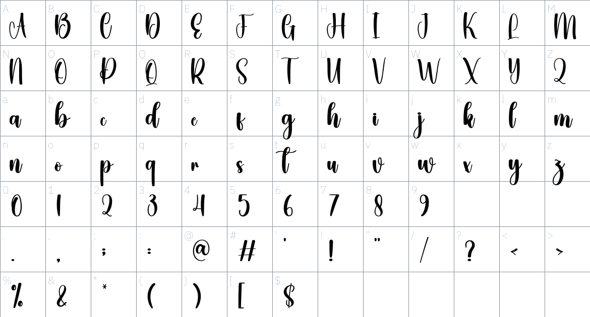 Snowlight font Character Map