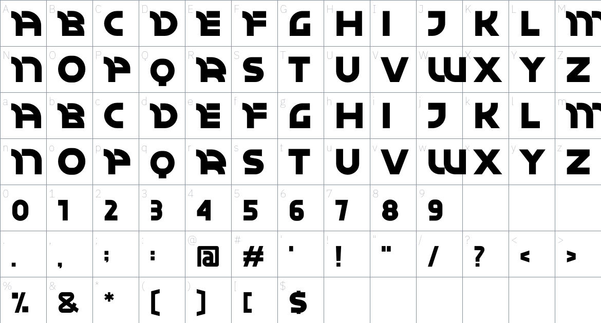 Darken font Character Map