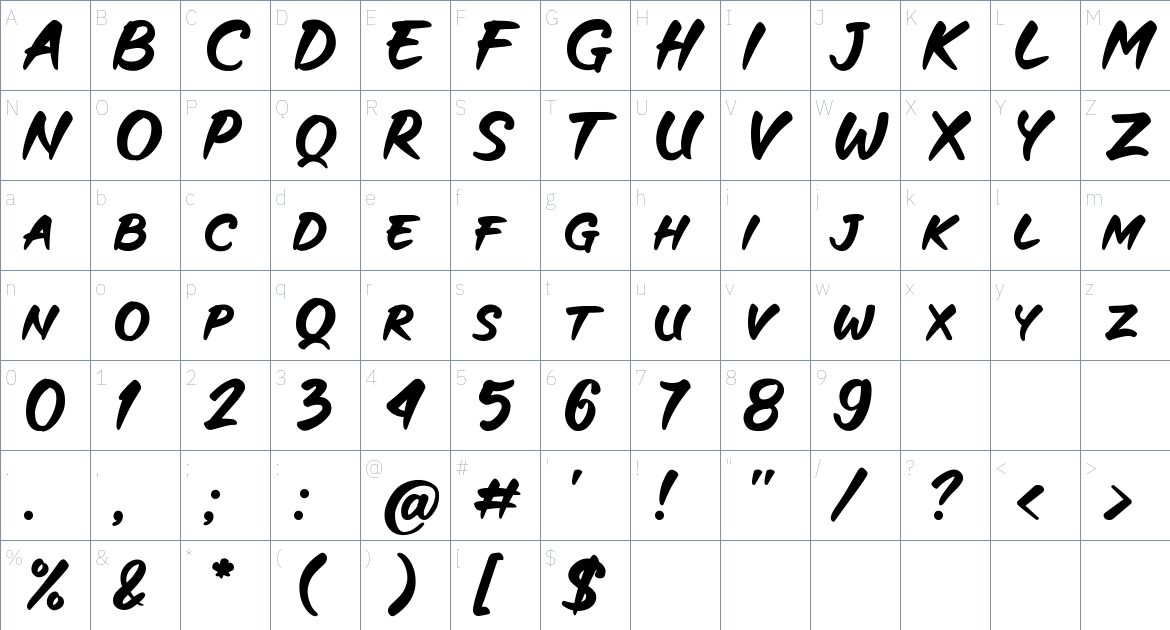 Aullya Gedabrush font Character Map