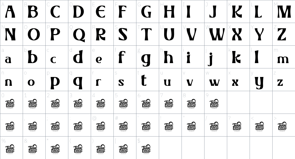 Rhelax font Character Map