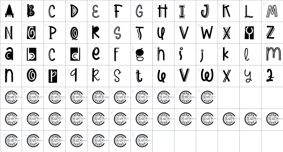 Happy Decor font Character Map