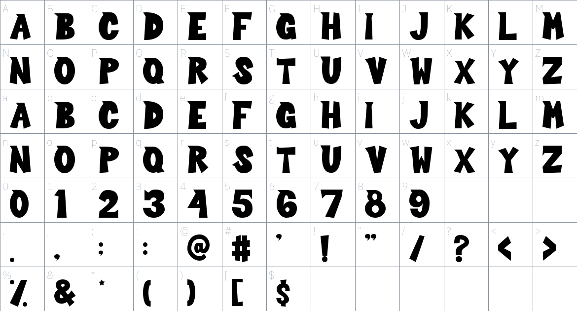 Sour Crunch font Character Map