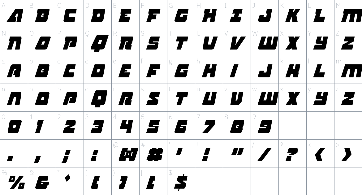 Planet Joust font Character Map