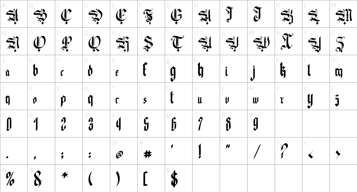 Kingston Williams font Character Map