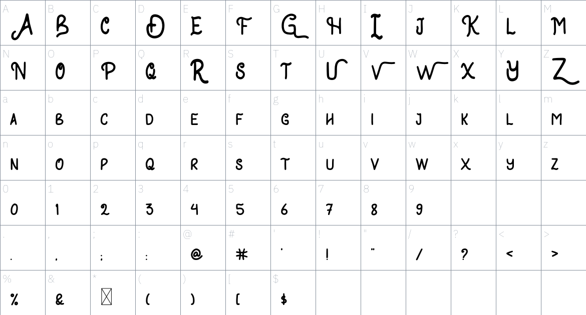 Fascino font Character Map