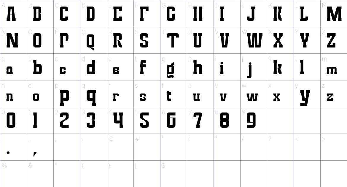 Magefin font Character Map