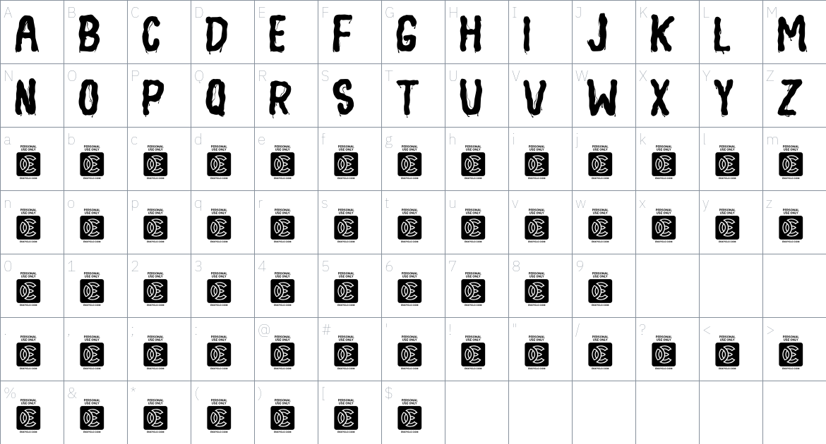 NCL Halloween Danger font Character Map