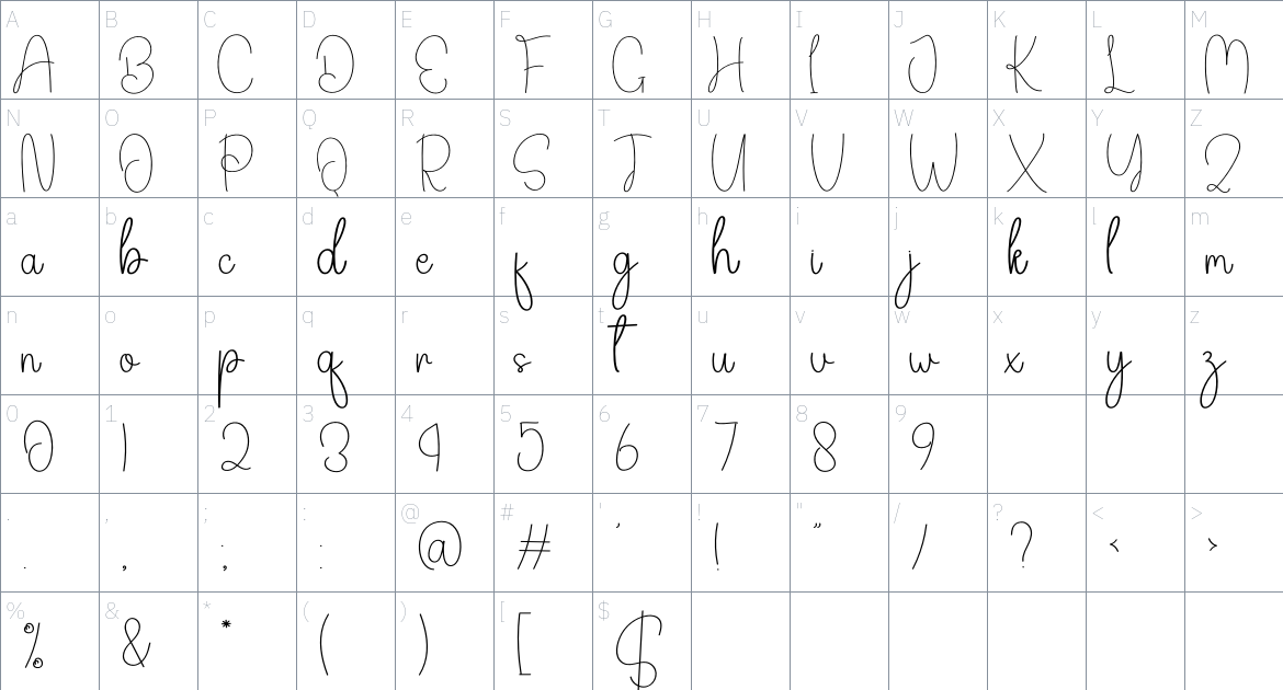 Baby Signature font Character Map