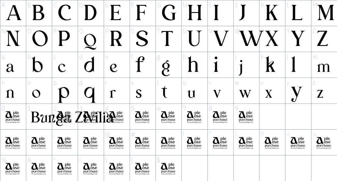 Bunga Zivilia font Character Map