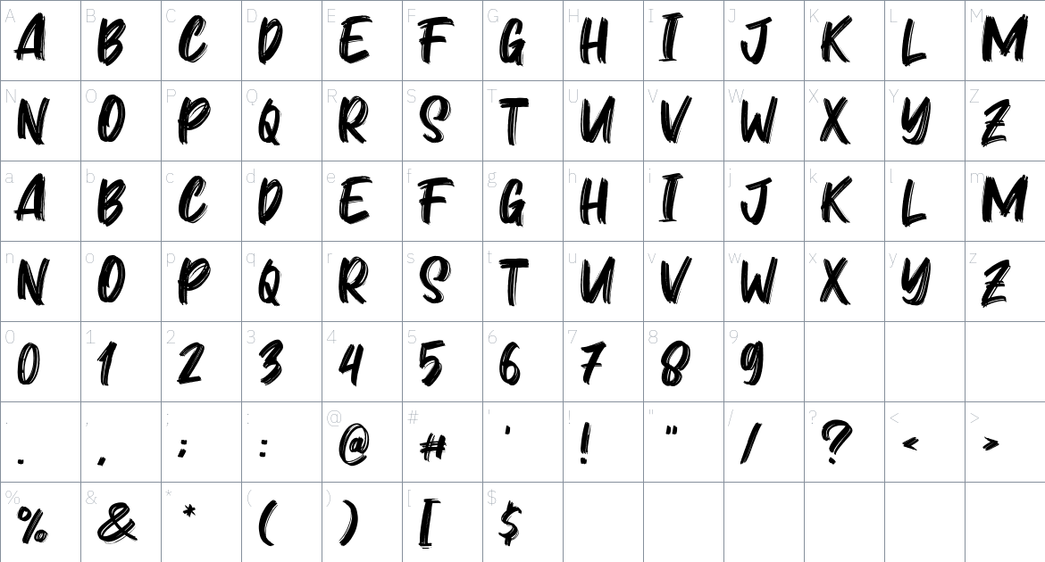 Zidan font Character Map