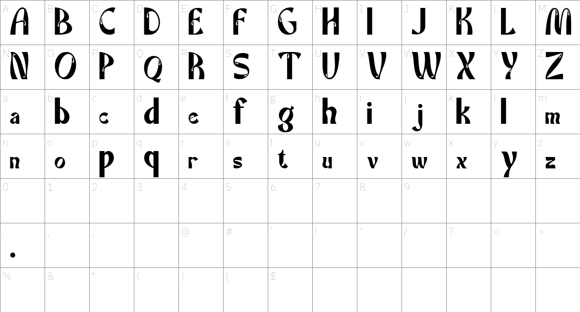 Nozen font Character Map