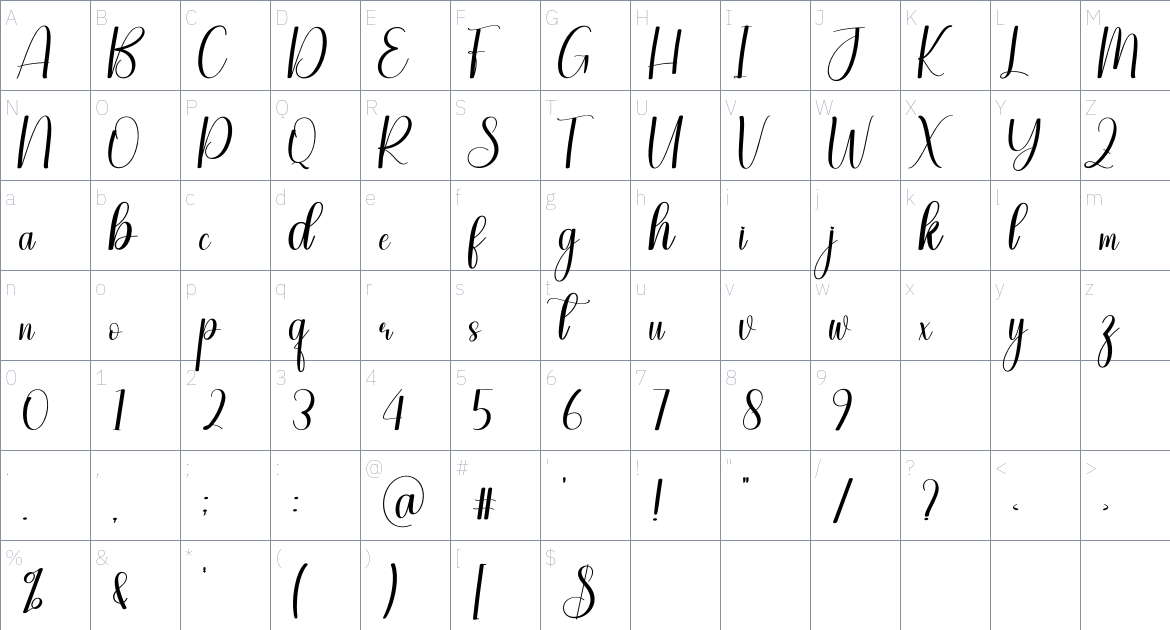 Simplesnow font Character Map