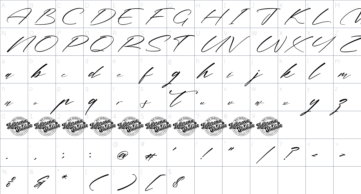 Midnight Realtime font Character Map